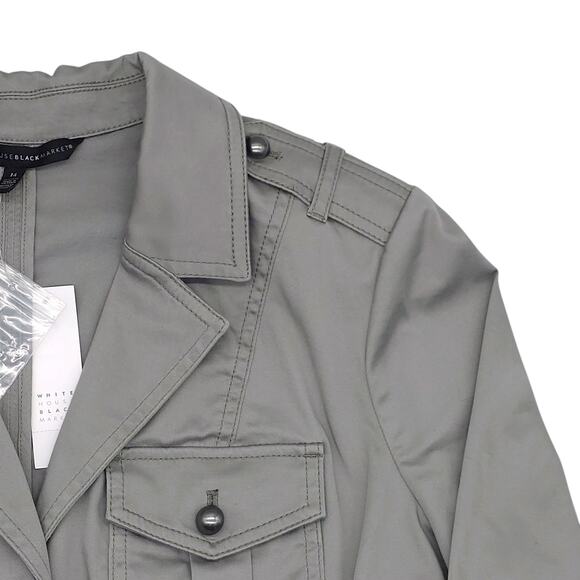 White House Black Market Military Jacket Womens 14 Grey Cropped Pockets - Picture 3 of 12